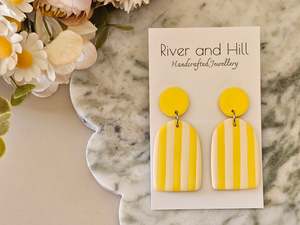 Stud Back: Striped Statement Earrings Yellow