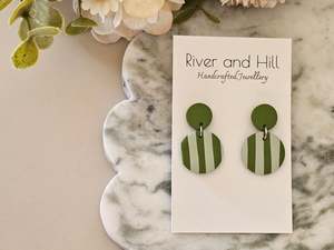 Stud Back: Striped Earrings Olive and Sage Green