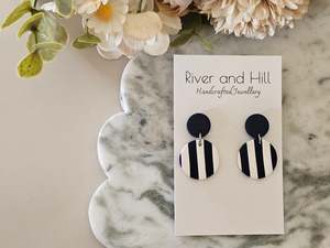 Striped Earrings Navy and White