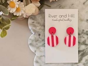 Striped Earrings Pink and Red