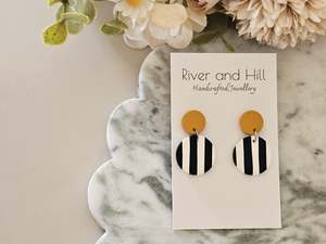 Stud Back: Striped Earrings Black, White and Mustard