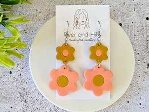 Sale: Retro Bloom Mustard and Pink Hook Earrings