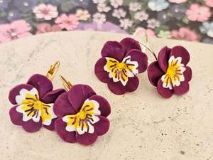 Pansy French Hook Purple Earrings