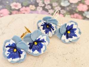 Pansy French Hook Blue Earrings