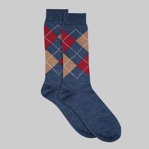 Summer Collection: Denim Burgundy Argyle Sock