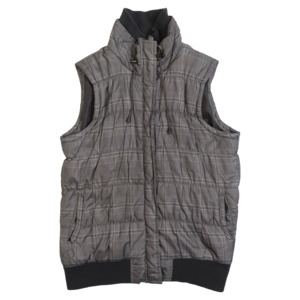 ELLA J GREY PLAID PUFFER VEST - XL