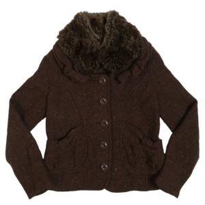 WEEKEND TWEED BROWN FUR COLLAR JACKET - S