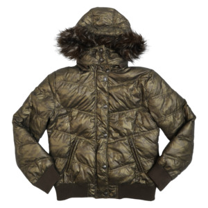 Outerwear: SMW GREEN FUR PUFFER JACKET - L