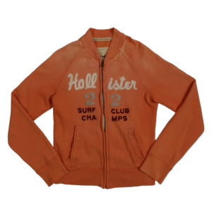 DISTRESSED HOLLISTER ORANGE ZIP UP - M