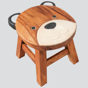 Living: Wooden Kids Stool – Bear