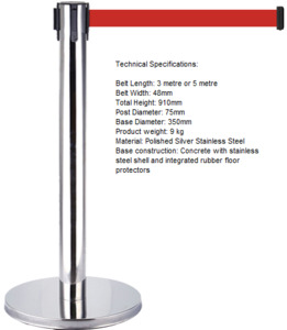 RMS Retractable belt barrier system - 5 metre - red