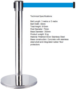 RMS Retractable belt barrier system - 3 metre - blue