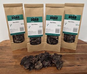Products: Beef Bites Dog Treats 100g bag - Roar Pet Food