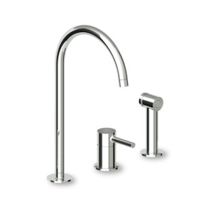 Kitchen 1: PAN KITCHEN MIXER WITH S/SPOUT & SIDE SPRAY 3TH CHROME