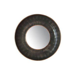 Maytime: ROUND DISH MIRROR 760X100X960MM FAUX SHAGREEN / WALNUT/GLASS - SEAL