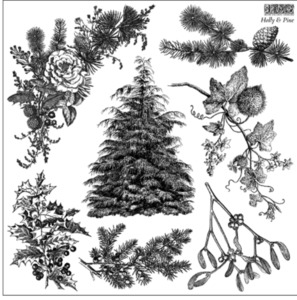 IOD Decor Stamp 30.5 x 30.5cm - Holly & Pine
