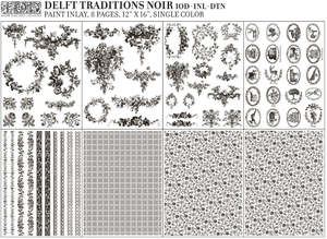 Iron Orchid Designs Paint Inlays: IOD Decor Paint Inlay - Delft Traditions Noir (8 Sheets) ***Limited Edition***