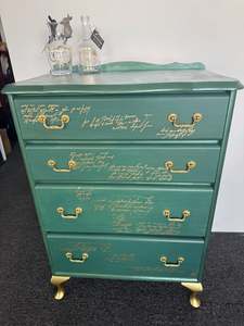 Green Drawers with Gold Detailing