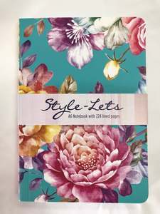 A6 Notebook - Floral on teal background