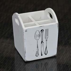 Home Decor And Gifts: White Wooden Cutlery Box