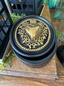 Round Black Deco Resin box with Gold Heart on top