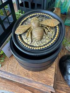 Round Black Deco Resin box with Gold Bee on top
