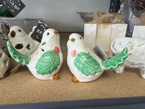 Little Ceramic Bird - White with Green Wings and Tail