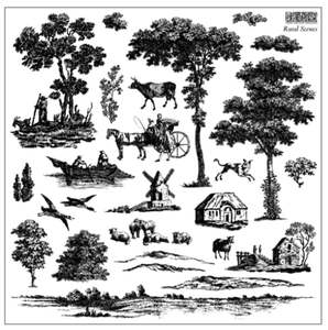Sale: IOD Decor Stamp 30.5 x 30.5cm - Rural Scenes (2 sheets and masks) *RETIRED*