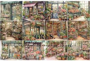 Large Decoupage Papers: Multi 12 Images - Flower Shop Decoupage Paper - A1 size