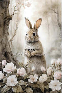Spring Forest Bunny Decoupage Paper- A1 size