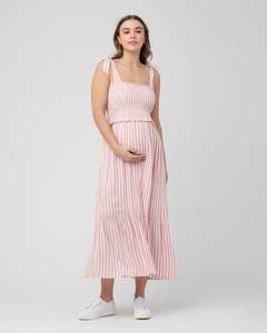Nursing Wear: Ollie Smocked Dress Terracotta / White