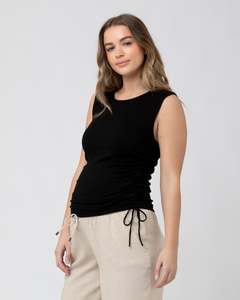Tops: Jodie Ruched Rib Tank Black