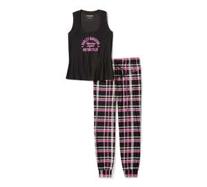 Womens Jeans Pants: Harley-Davidson Ladies Black Plaid Pajama Set