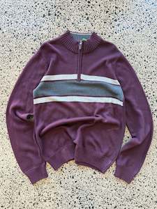 Knits: Burgundy Ralph Lauren 1/4 Zip Knit Jumper - XL