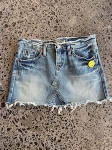 Mini Skirts: Light Blue Denim Mini Skirt - S