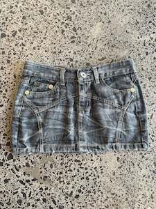 Mini Skirts: Black Denim Bleach Mini Skirt - M