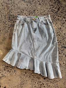 Mini Skirts: Light Wash Denim Midi Skirt - S