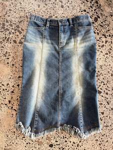 Blue Midi Skirt with Bleach Fade - S