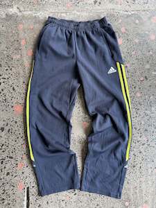 Women's Navy & Yellow Striped Addias Trackies - S
