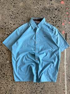 Surf 1: Blue y2k Quiksilver Button Up Short Sleeve Shirt - M