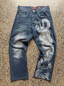 2008 Rare Grail Ed Hardy Snake & Dragon Embroidered Denim Jeans - 32W x 26L