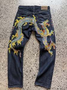 Rare Sugoi Jeapanese Denim with Embroidered Dragon - 32W x 32L