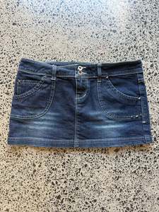 Mini Skirts: Dark Blue Denim Mini Skirt - S