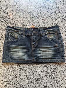 Mini Skirts: Dark Wash Denim Mini Skirt - M