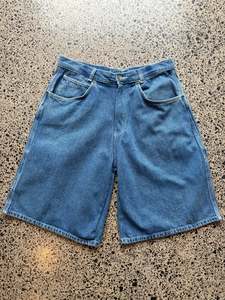 Jorts: Mid-Wash Blue Denim Jorts - 32W