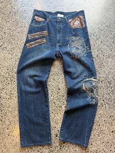 Jeans: Japanese Embroidered Denim Jeans - 36W x 30L