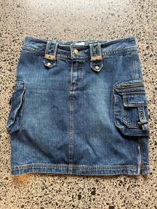 Mini Skirts: Denim Midi Cargo Skirt - M