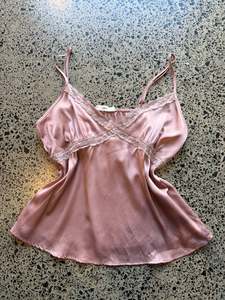 Pink Satin Cami with Lace Detailing - L