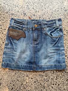 Mini Skirts: Denim Mini Skirt with Leather Detailing - S