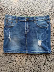 Mini Skirts: Dark Blue Denim Mini Skirt - L
